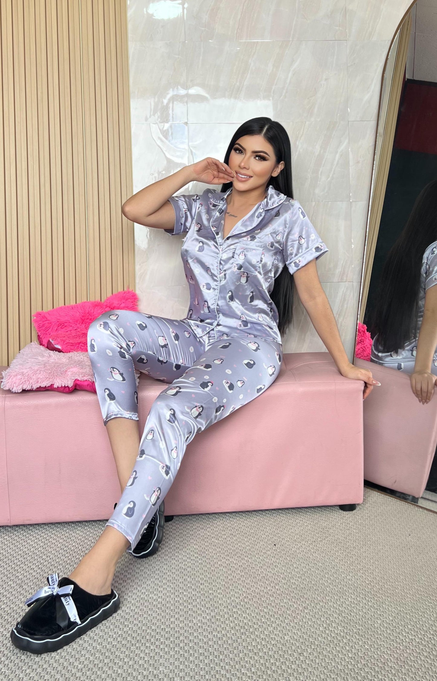 SATIN BOTON DAMA PANTALON