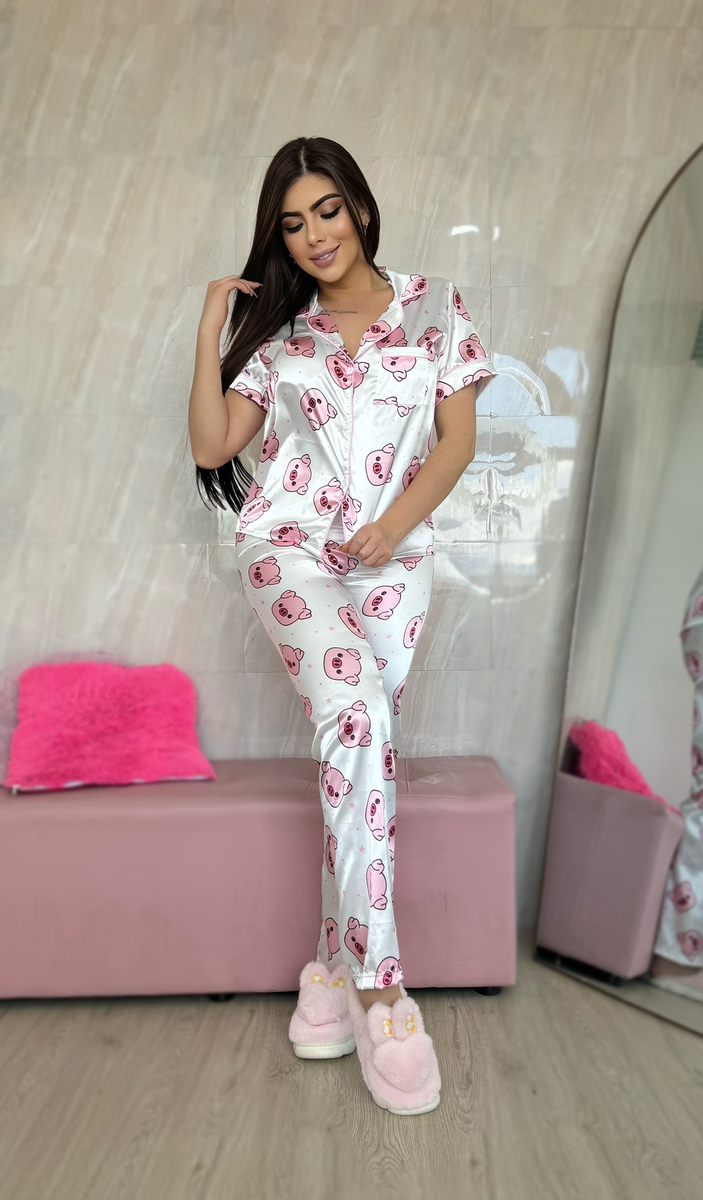 SATIN BOTON DAMA PANTALON